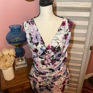 Tahari Floral Scoop Neck Draped Blouse